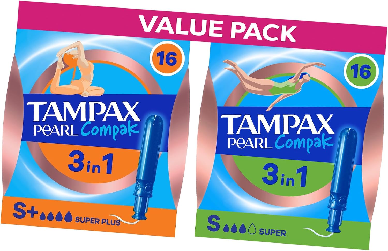 Tampax Pearl Compak Super Plus and Super Tampons - 32 Count